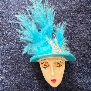 Vintage 1970s Ceramic and feather Brooch